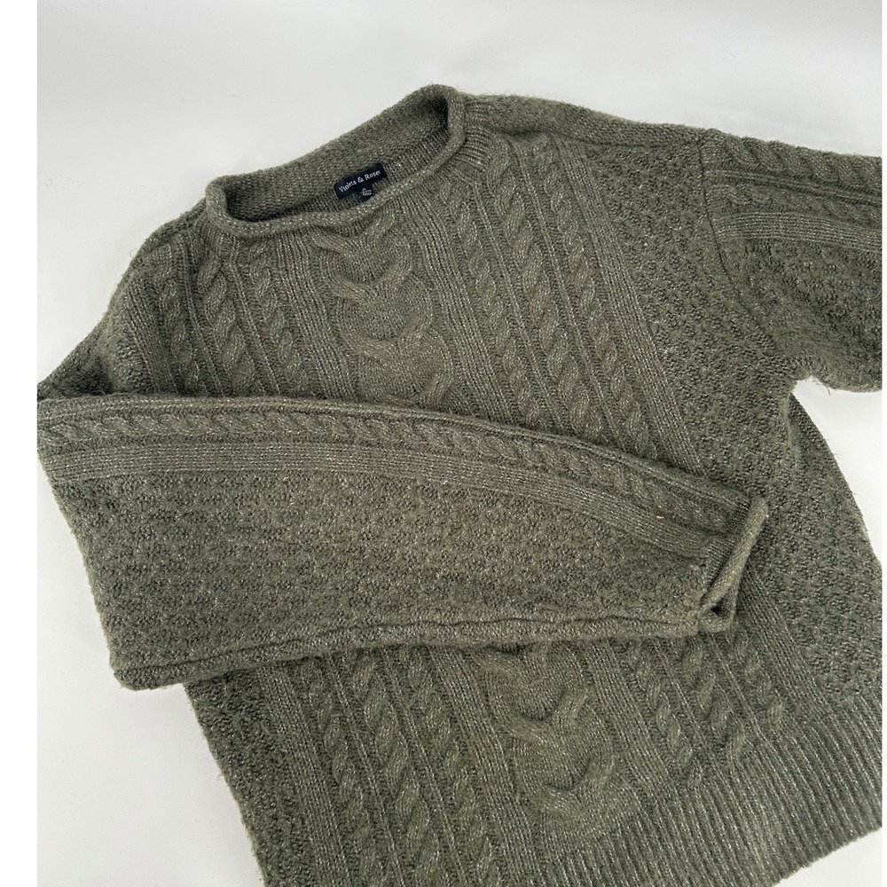 Violets & Roses Womens Olive Green Cable Knit Sweater Crew Neck Medium SW10313VR